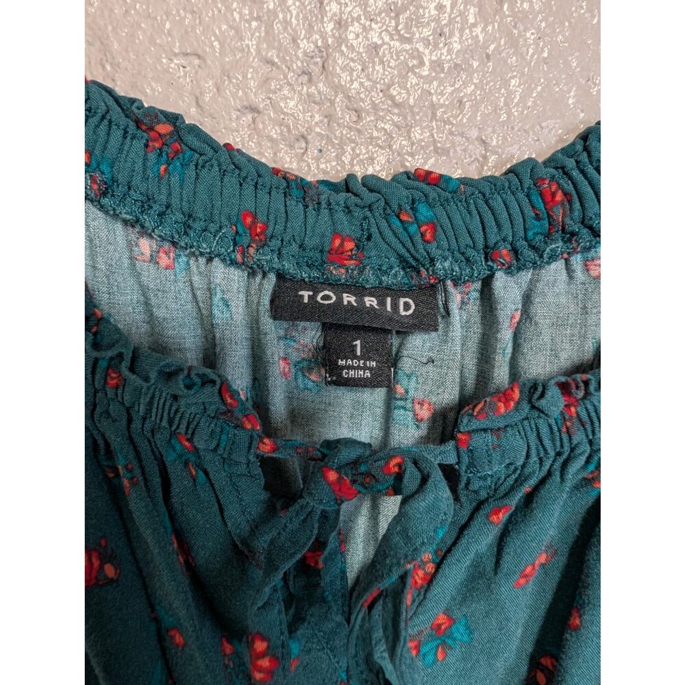 Torrid Green Ditsy Floral Milkmaid Ruffle Midi Dress - Picture 3 of 6